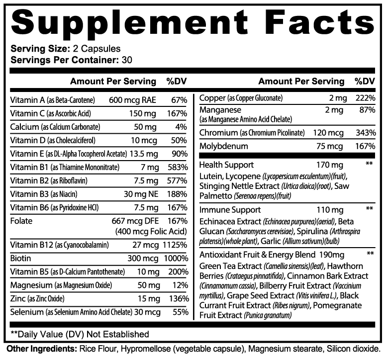 Complete Multivitamin Plus Immunity Boost 60 Count Capsules