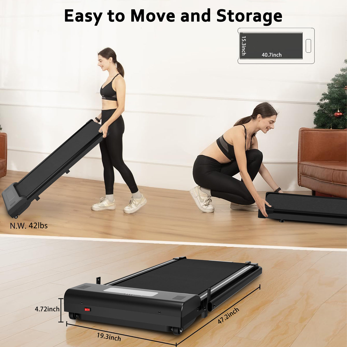 2-in-1 Portable Walking Treadmill with LED Display Handle