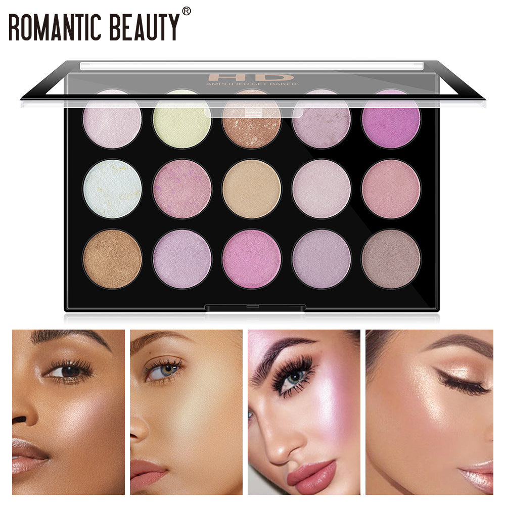Romantic Beauty 15-Color Highlighter Pearl Eyeshadow Palette Makeup