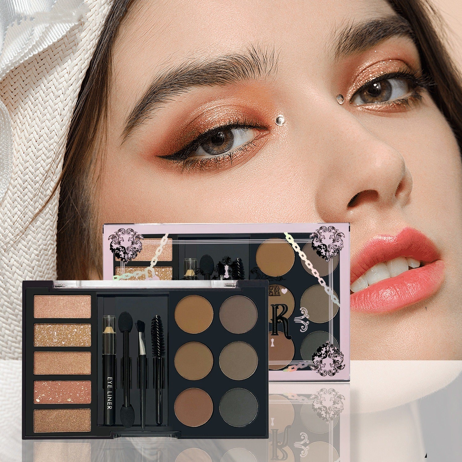 Eyeshadow Eyebrow Powder Cream Palette with Makeup Tools
