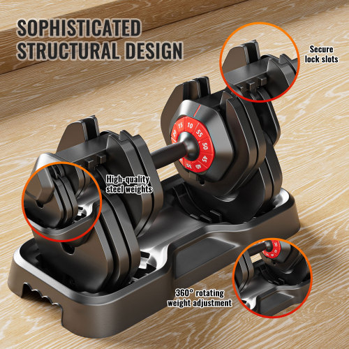 10-in-1 Adjustable Dumbbell Set with Rotating Handle 55lbs