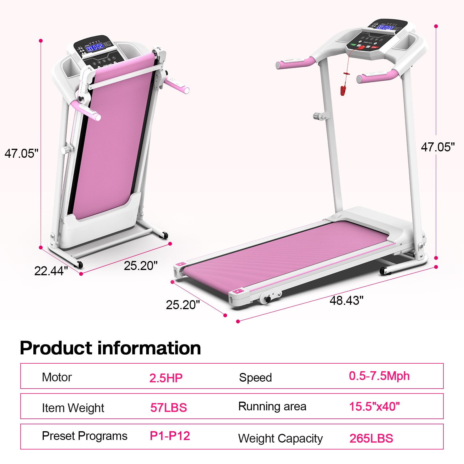 2.5HP Foldable Electric Treadmill Home Running Walking Machine