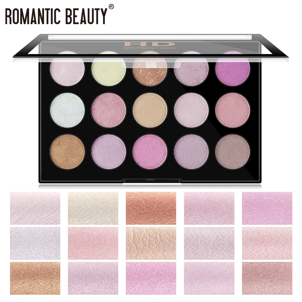 Romantic Beauty 15-Color Highlighter Pearl Eyeshadow Palette Makeup