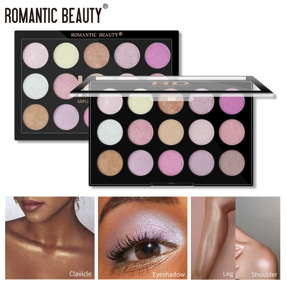 Romantic Beauty 15-Color Highlighter Pearl Eyeshadow Palette Makeup