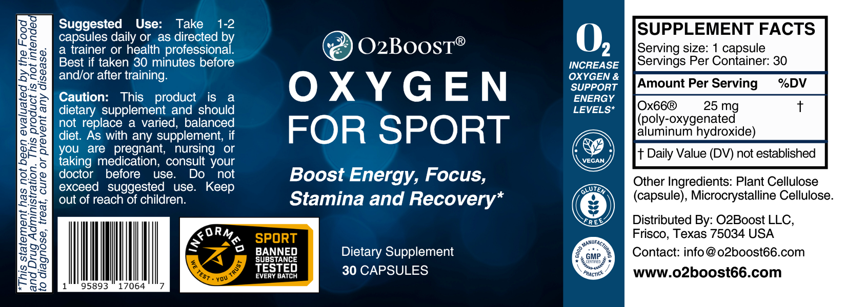 Oxygen for Sport Performance Support Fitness Supplement Formula
