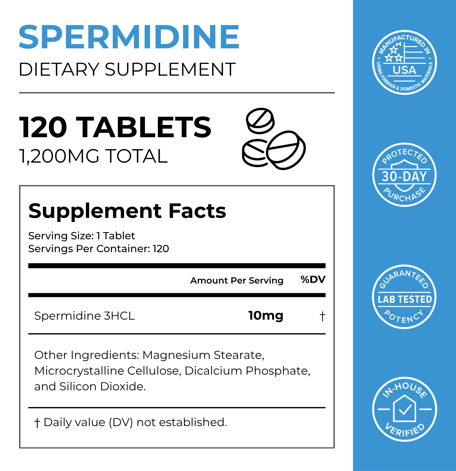 Spermidine Supplement Tablets Daily Healthy Aging Support Formula