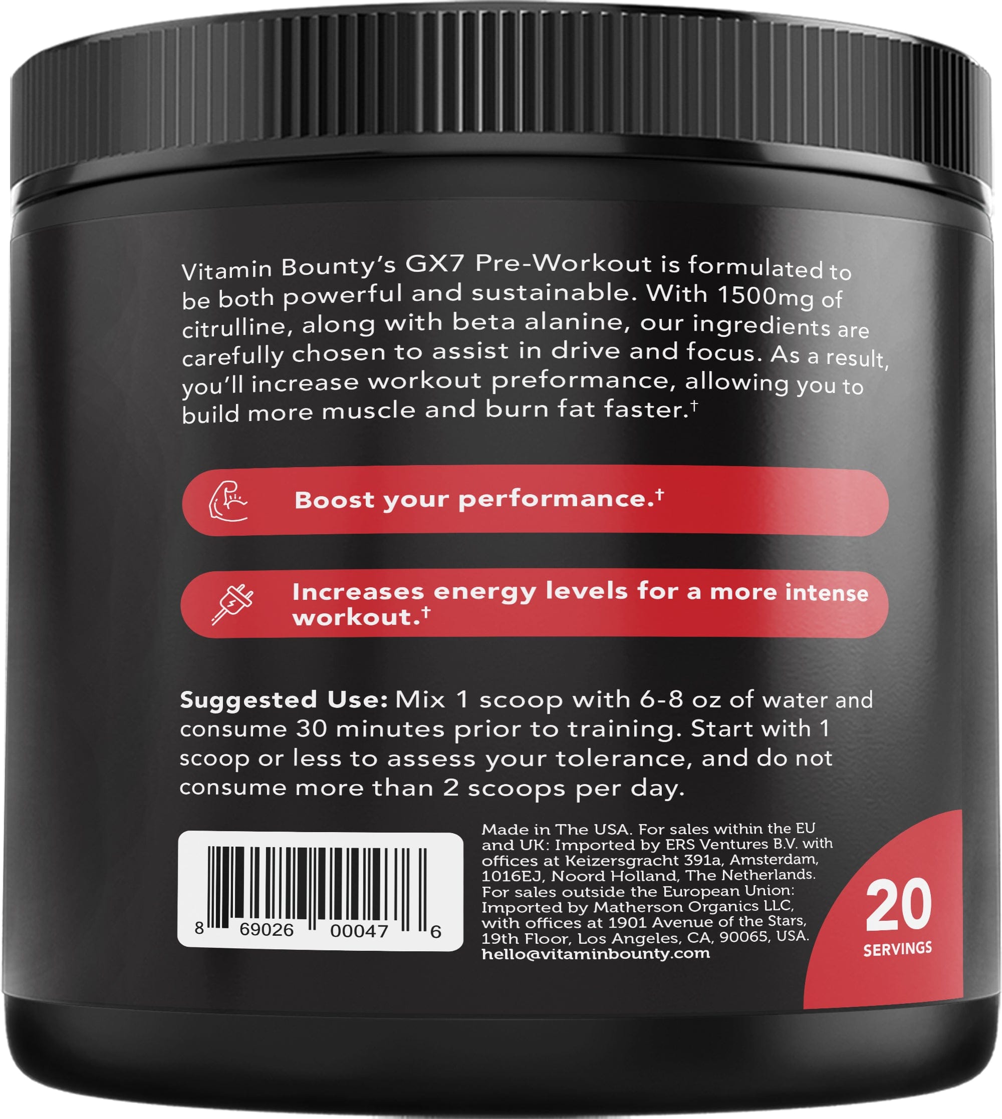 GX7 Watermelon Pre-Workout Energy Performance Formula Powder
